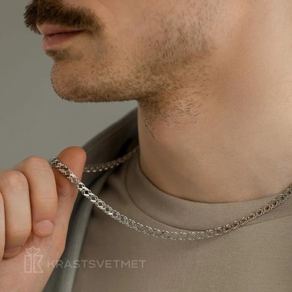 Цепь из серебра 925, плетение «Ромб двойной»